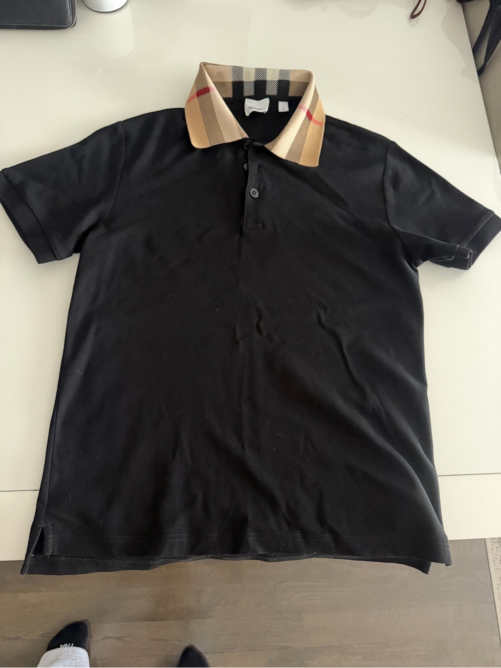 Burberry Black Polo with Beige Vintage Check Collar